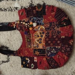 Made in India bag bohemian style patchwork open cargo design zip closure